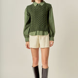 Mixed Media Cable Knit Shirt Top