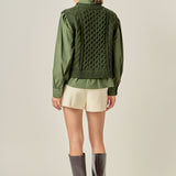 Mixed Media Cable Knit Shirt Top