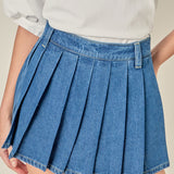 Pleated Denim Skort