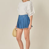 Pleated Denim Skort
