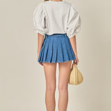 Pleated Denim Skort