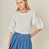 Pleated Denim Skort
