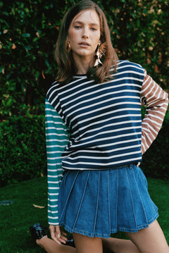 Pleated Denim Skort