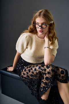 Boucle Puff Sleeve Knit Top