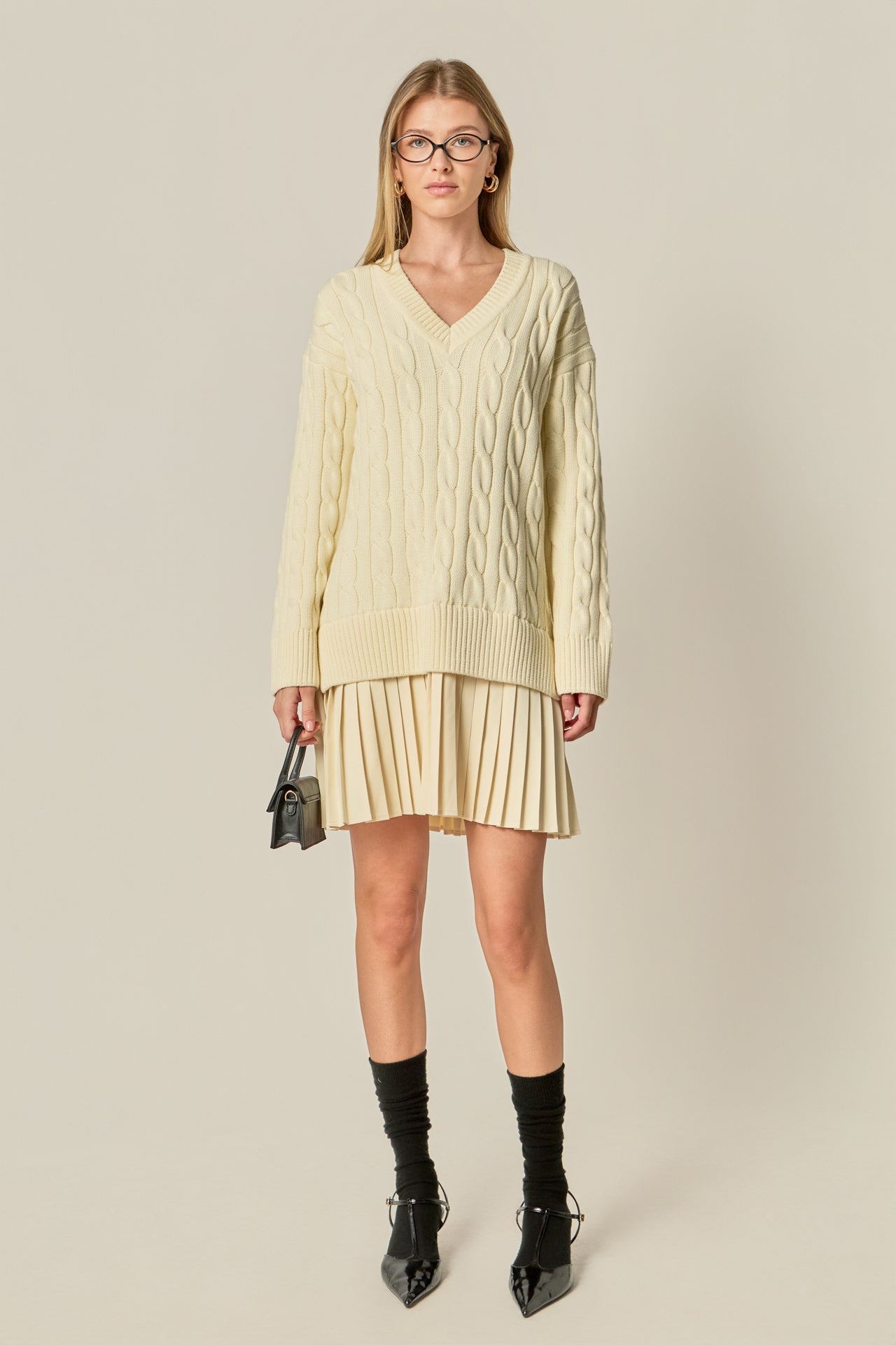 Cable Knit Pleated Mini Dress – English Factory