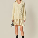 Cable Knit Pleated Mini Dress
