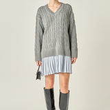 Cable Knit Pleated Mini Dress