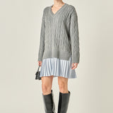 Cable Knit Pleated Mini Dress