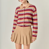 Striped Collar Shirt Cardigan