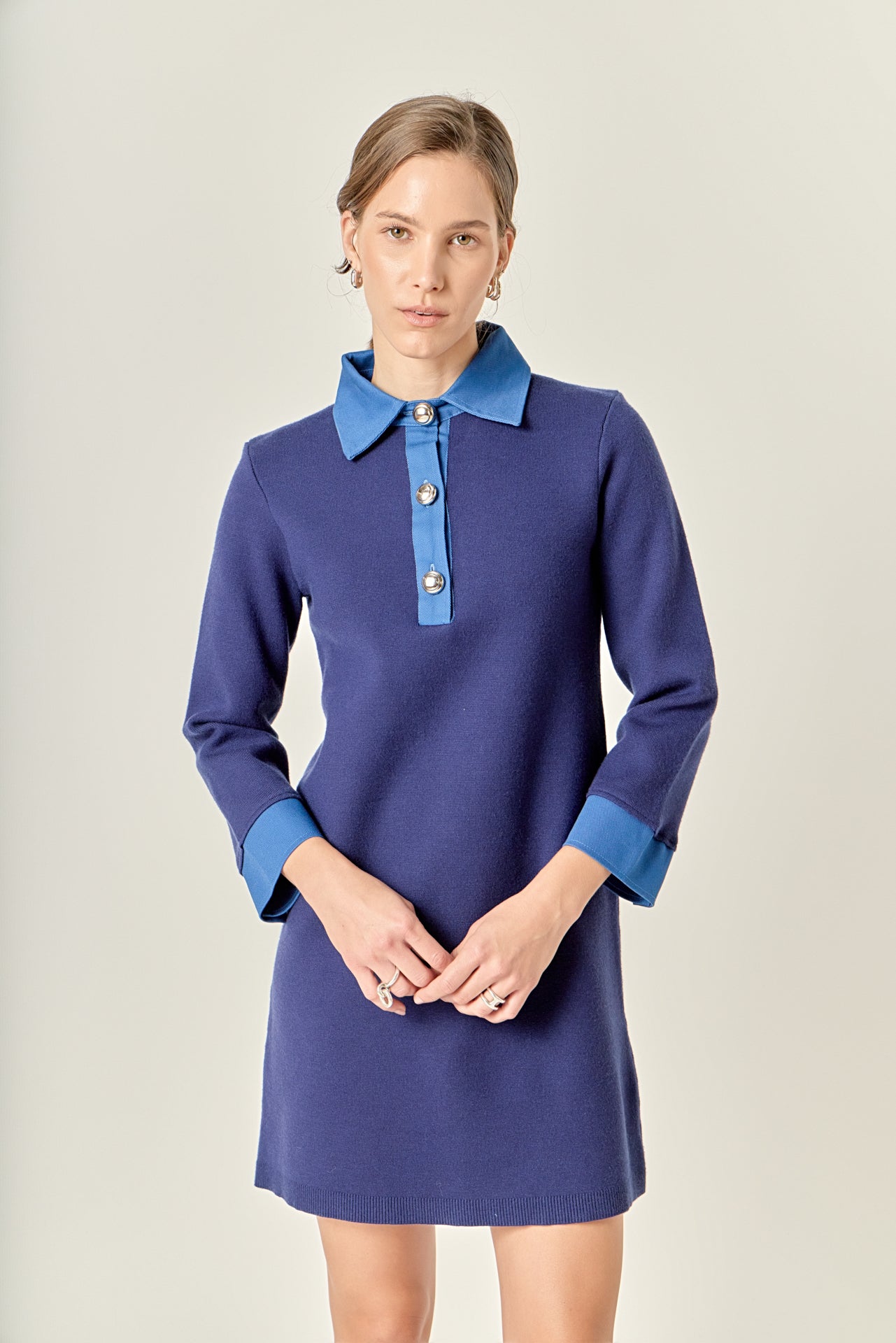 English Factory Women's Mixed Media Knit Dress With Denim - Navy English Factory Women's Mixed Media Knit Dress With Denim - Navy