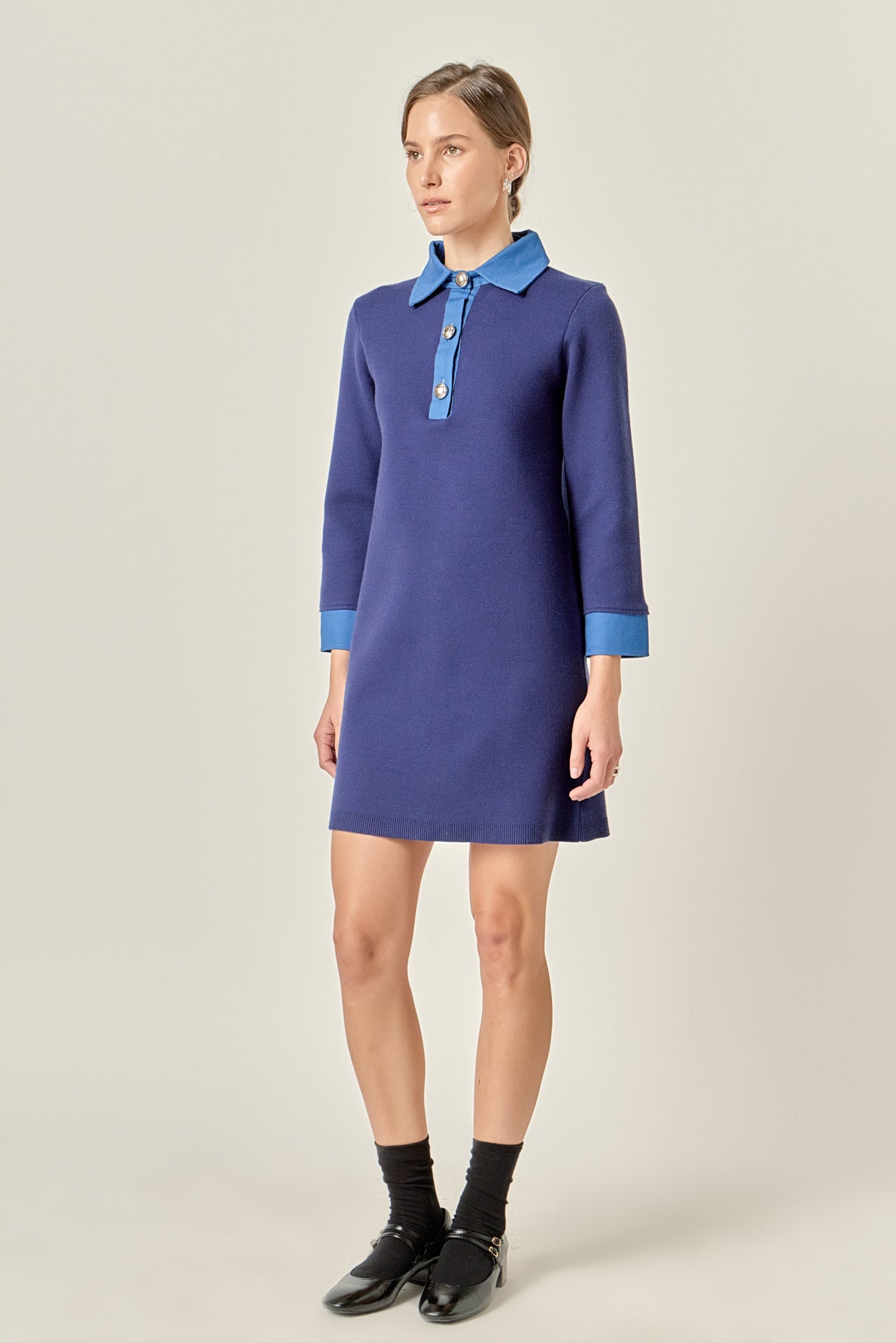 english factory women's knit woven mixed dress English Factory