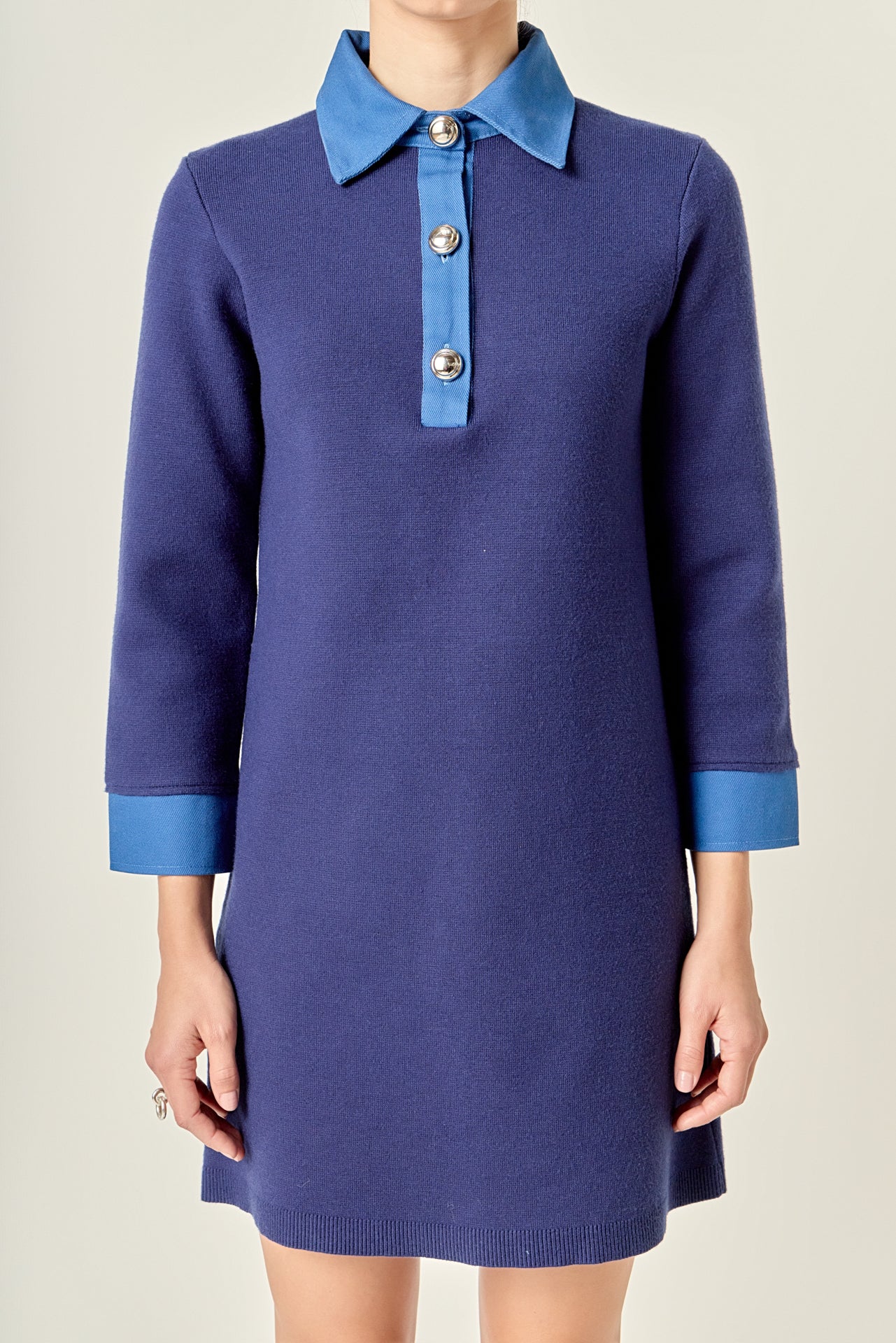 English Factory Women's Mixed Media Knit Dress With Denim - Navy English Factory Women's Mixed Media Knit Dress With Denim - Navy