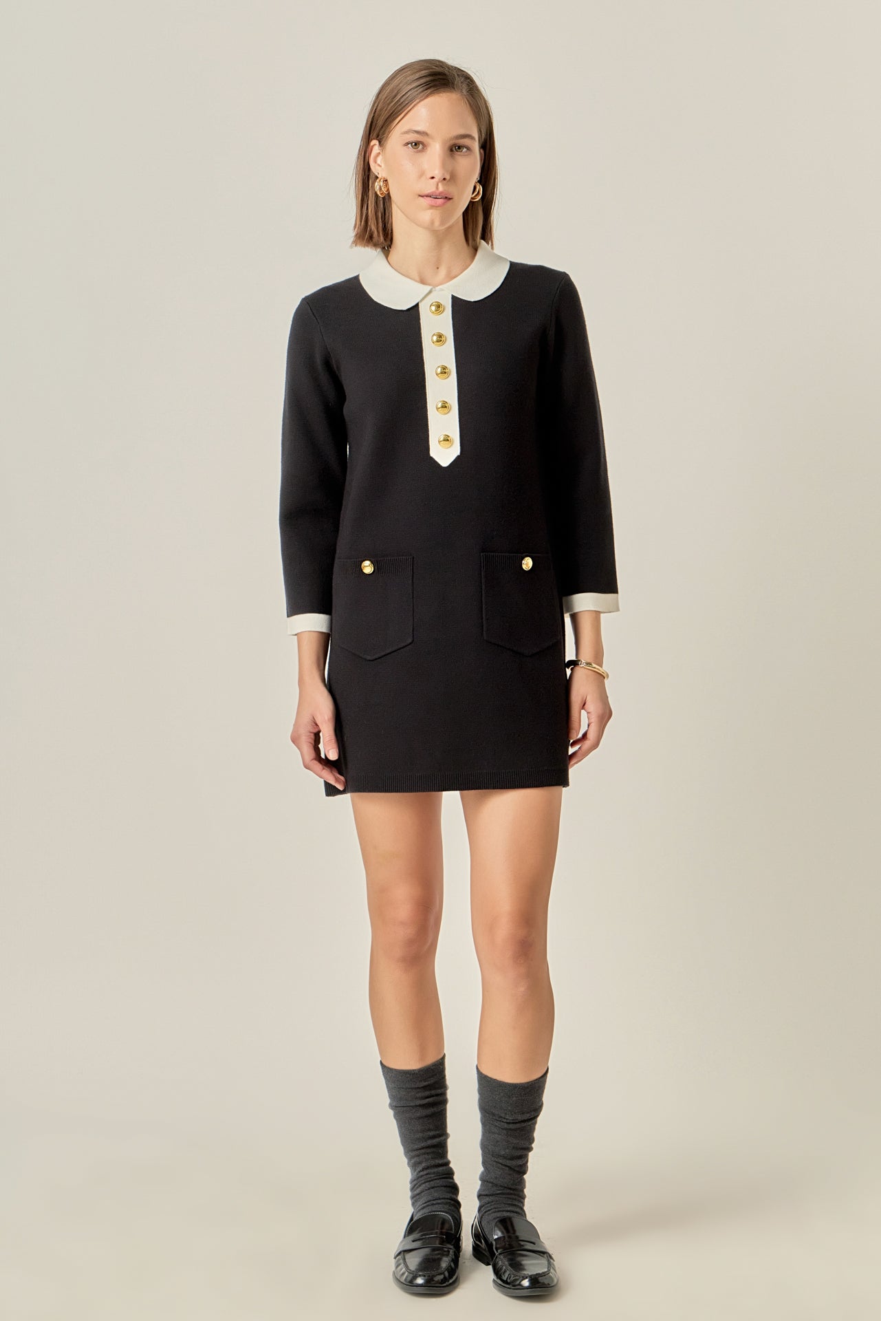 Gold Button Pointed Mini Dress English Factory Gold Button Pointed Mini Dress English Factory