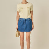 Short Sleeve Knit Top with Bow Detail