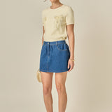Short Sleeve Knit Top with Bow Detail
