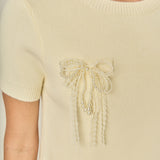 Short Sleeve Knit Top with Bow Detail