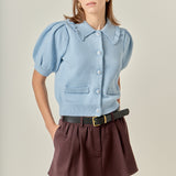 Ruffled Collar Knit Cardigan