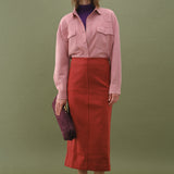 Faux Suede Midi Skirt