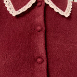 Lace Trimmed Puff Sleeve Knit Cardigan