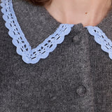 Lace Trimmed Puff Sleeve Knit Cardigan