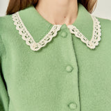 Lace Trimmed Puff Sleeve Knit Cardigan