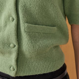 Lace Trimmed Puff Sleeve Knit Cardigan