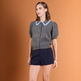 Lace Trimmed Puff Sleeve Knit Cardigan