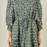 Floral Print Pintuck Smock Mini Dress