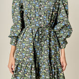 Floral Print Pintuck Smock Mini Dress