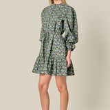 Floral Print Pintuck Smock Mini Dress