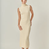 Cable Knit Mock Neck Midi Dress