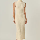 Cable Knit Mock Neck Midi Dress