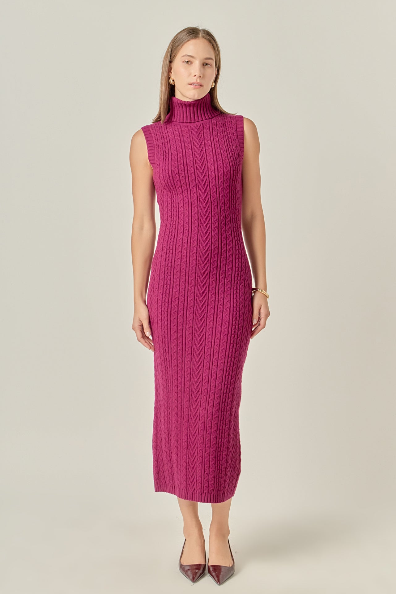 English Factory Women's Cable Knit Mock Neck Midi Dress - IVORY English Factory Women's Cable Knit Mock Neck Midi Dress - IVORY
