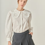 Scallop Embroidered Collar Blouse