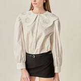 Scallop Embroidered Collar Blouse