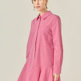 Stripe Collar Flared Skirt Dress