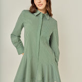 Stripe Collar Flared Skirt Dress