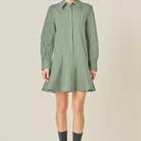 Stripe Collar Flared Skirt Dress