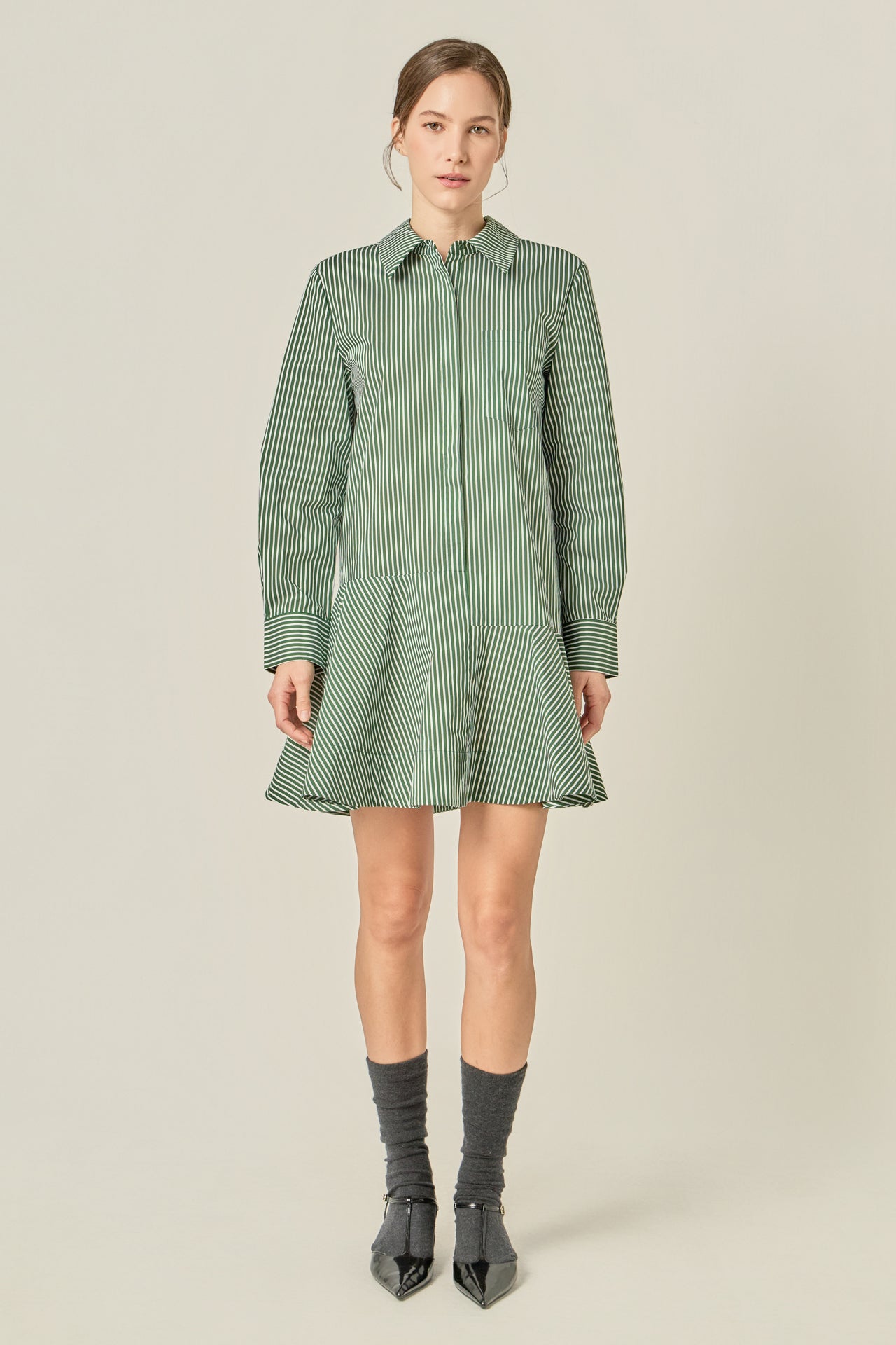 Stripe Collar Flared Skirt Dress