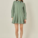 Stripe Collar Flared Skirt Dress
