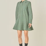 Stripe Collar Flared Skirt Dress