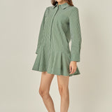 Stripe Collar Flared Skirt Dress