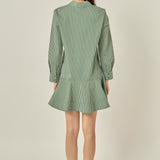 Stripe Collar Flared Skirt Dress