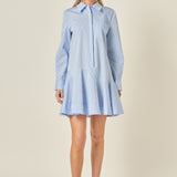 Stripe Collar Flared Skirt Dress
