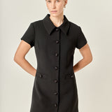 Velvet Button Collar Mini Dress