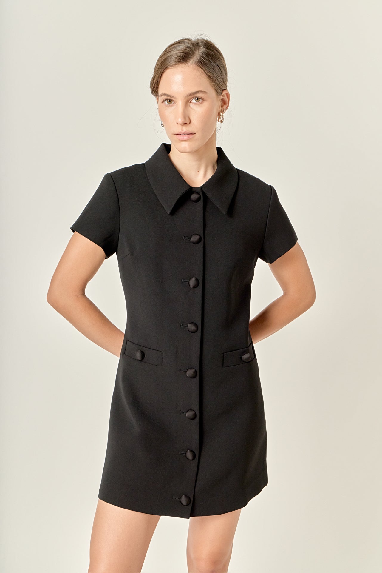 English Factory - Velvet Button Collar Mini Dress Black / XS English Factory - Velvet Button Collar Mini Dress Black / XS