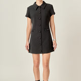 Velvet Button Collar Mini Dress
