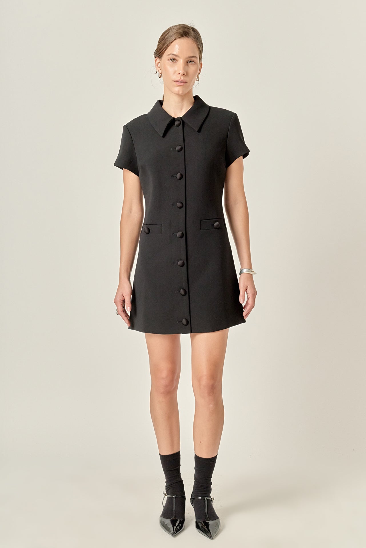 English Factory - Collar Pointed Tweed Mini Dress Black / XS English Factory - Collar Pointed Tweed Mini Dress Black / XS