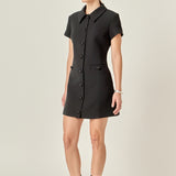 Velvet Button Collar Mini Dress