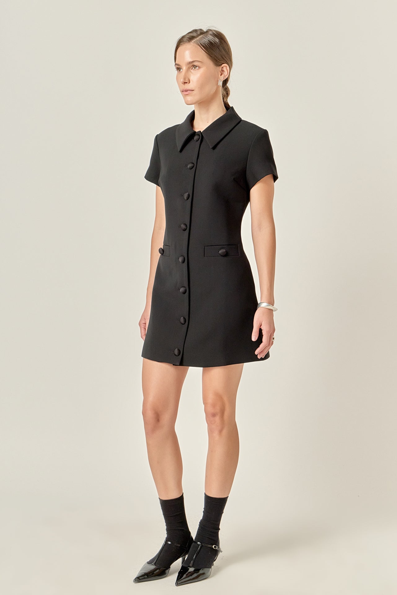 english factory velvet mini dress English Factory Women's Velvet Button Collar Mini Dress